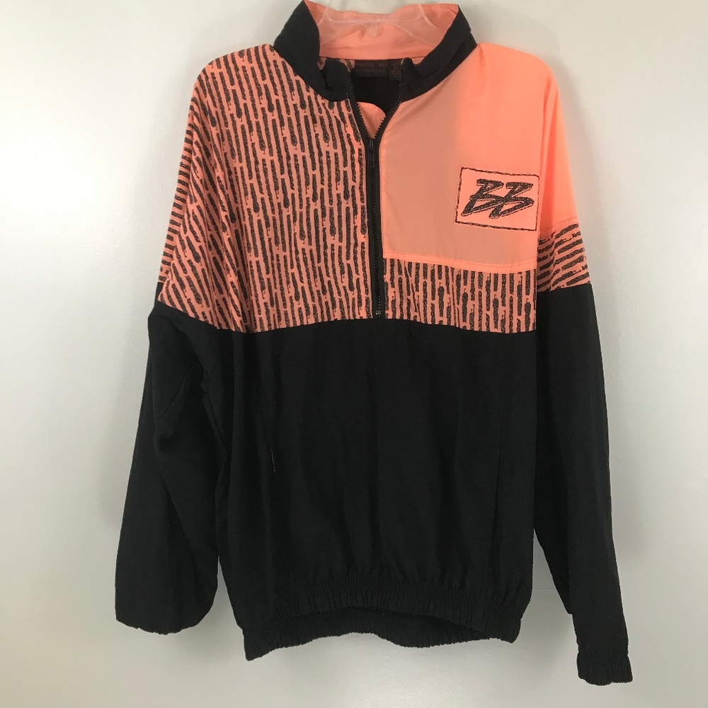 VTG Bristol Bay Black Orange Neon Windbreaker L - Picture 1 of 8